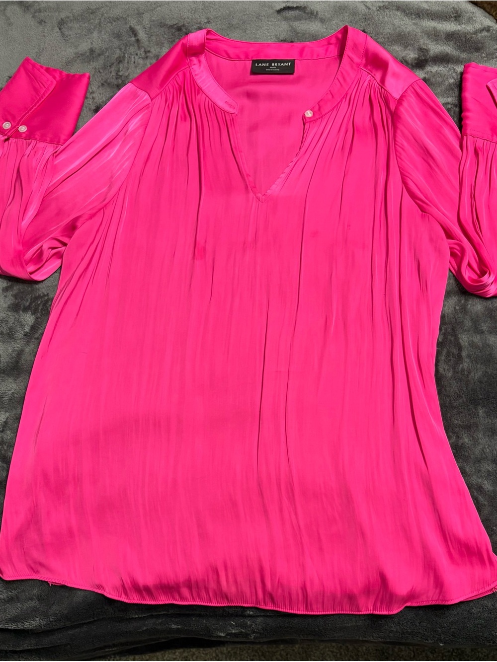 Lane Bryant Bright Pink Pleated V-Neck Tunic Blouse